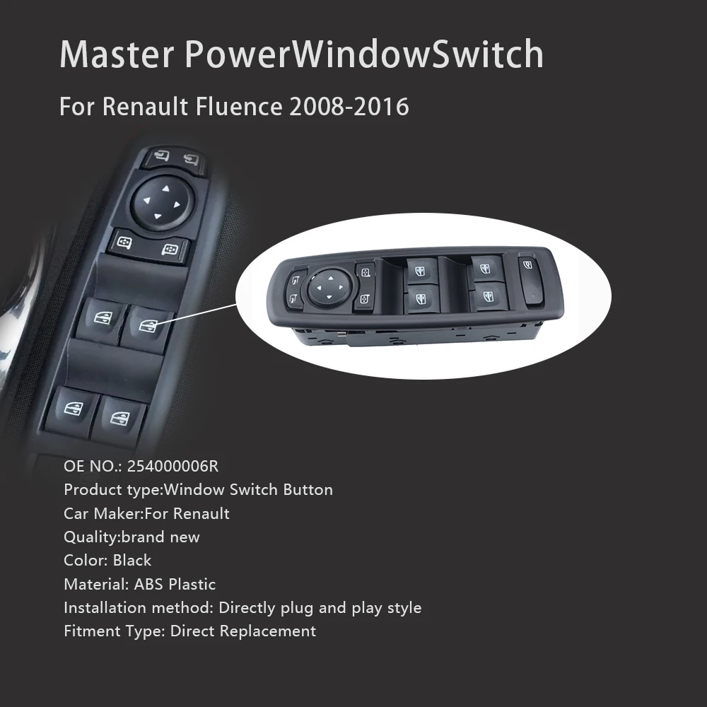 Für Renault Fluence 2008-2016 254000006R 809610006R 7700817337 Auto Master Power Fenster Schalter Fensterheber Control Taste – Detail 7