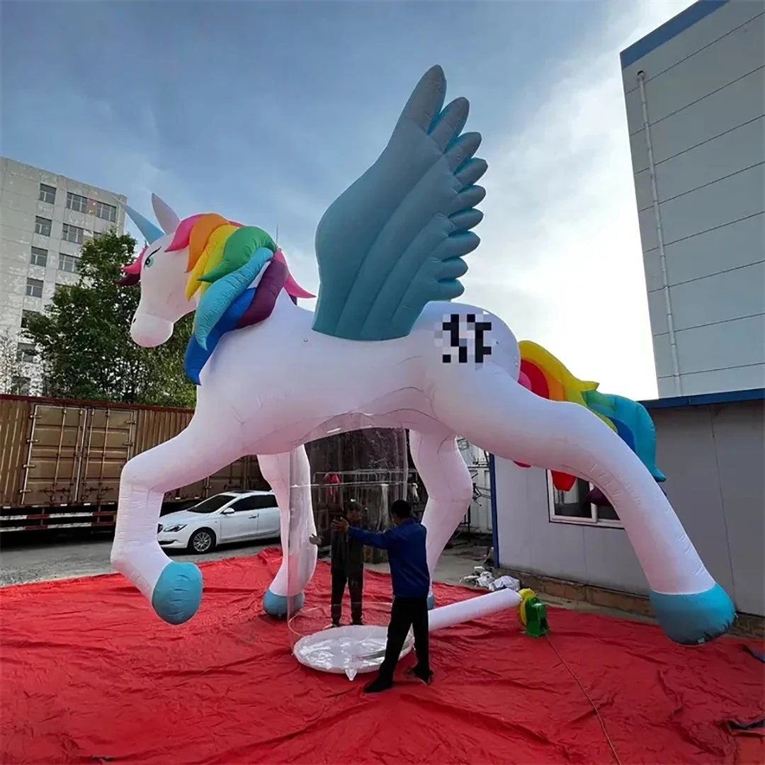 Giant Inflatable Unicorn Air Blow Flying Horse Balloon Blower White LED Light Event Nightclub Decor Advertising Props