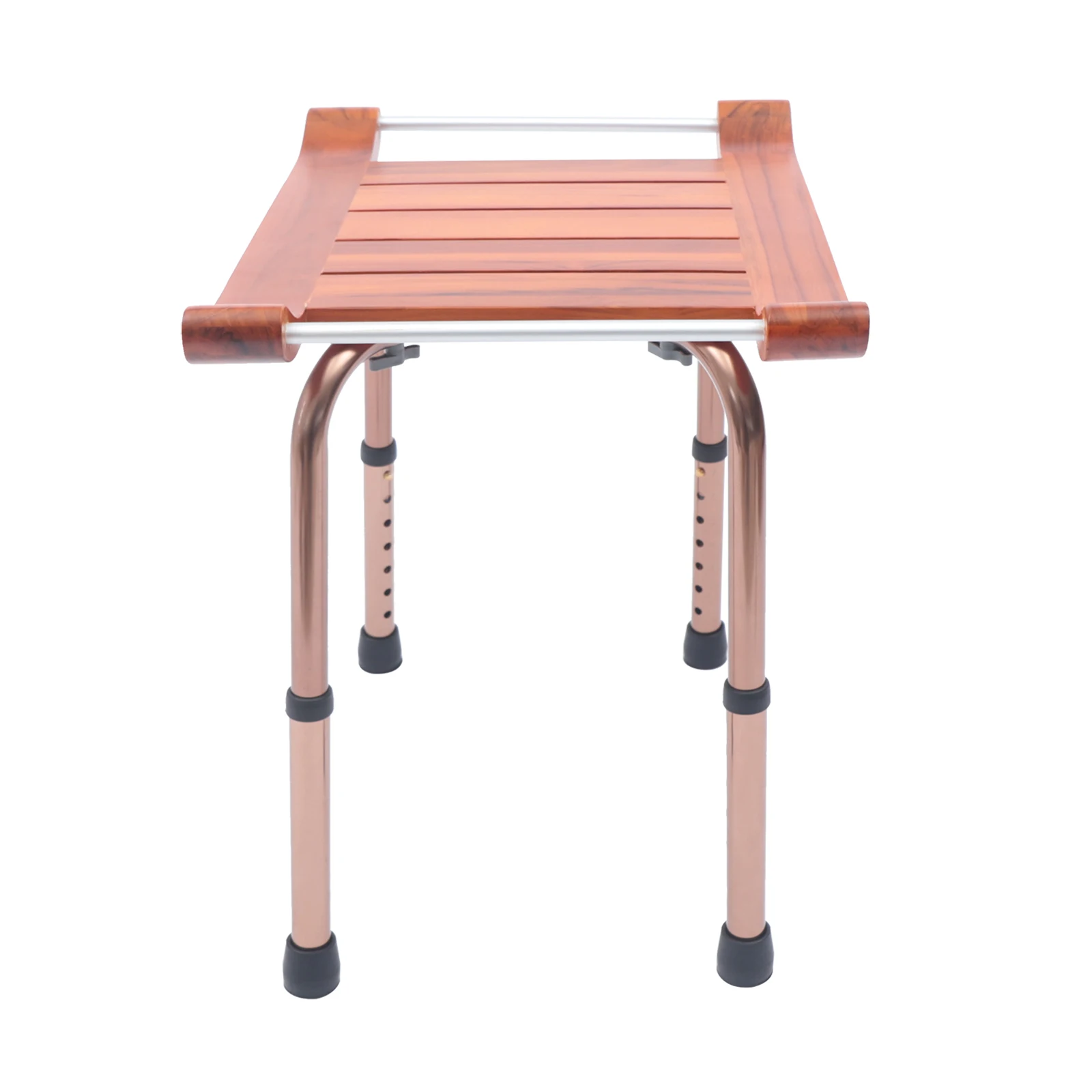 Folding Shower Seat, Adjustable Height, 300lbs Capacity, Waterproof Teak Wood, Non-Slip Legs 3
