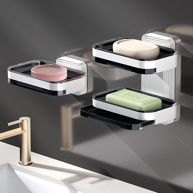 Wall Mounted Soap Holder Drain Water Soap Dish Box Shower Drainer Container Modern Bathroom Accessories