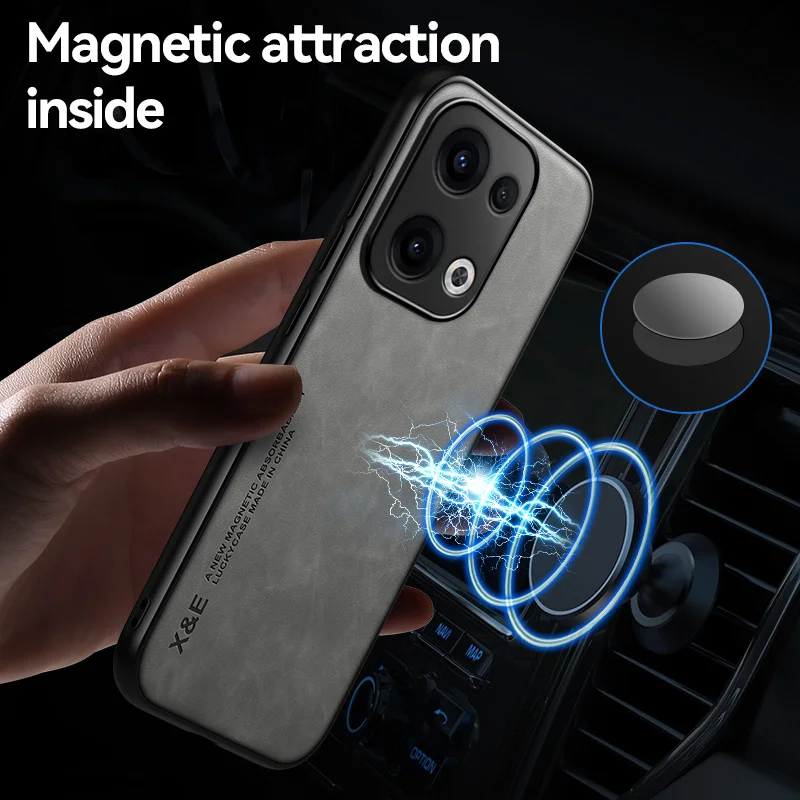 Car Magnetic Holder Leather Phone Case with Soft Frame and Shockproof Cover