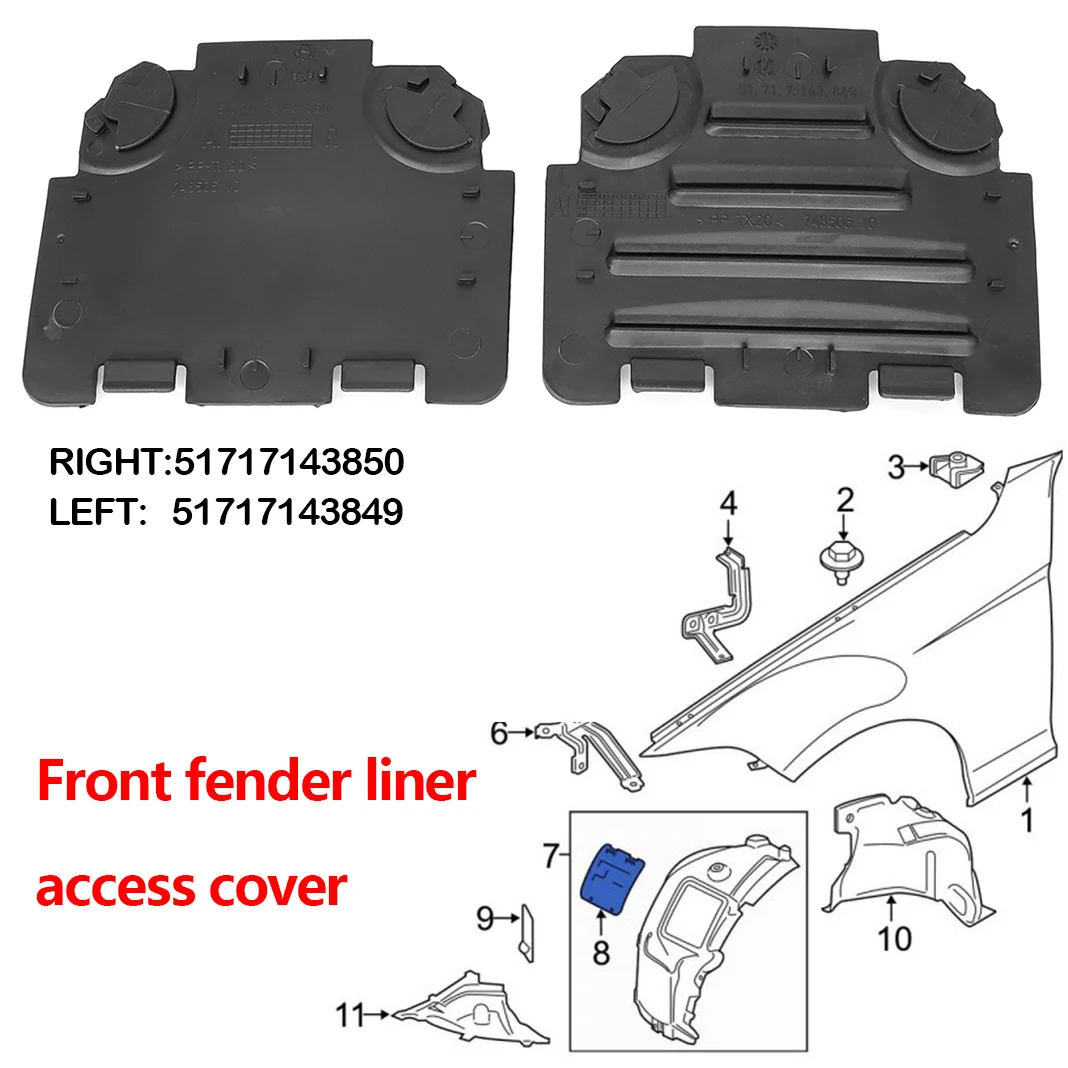 2 Coperture Pannello Accesso Parafango In Plastica Per BMW Serie 1 3 4 F20 F21 F22 F30 F31 F32 - Nero - Ricambio 51717260397 - 4