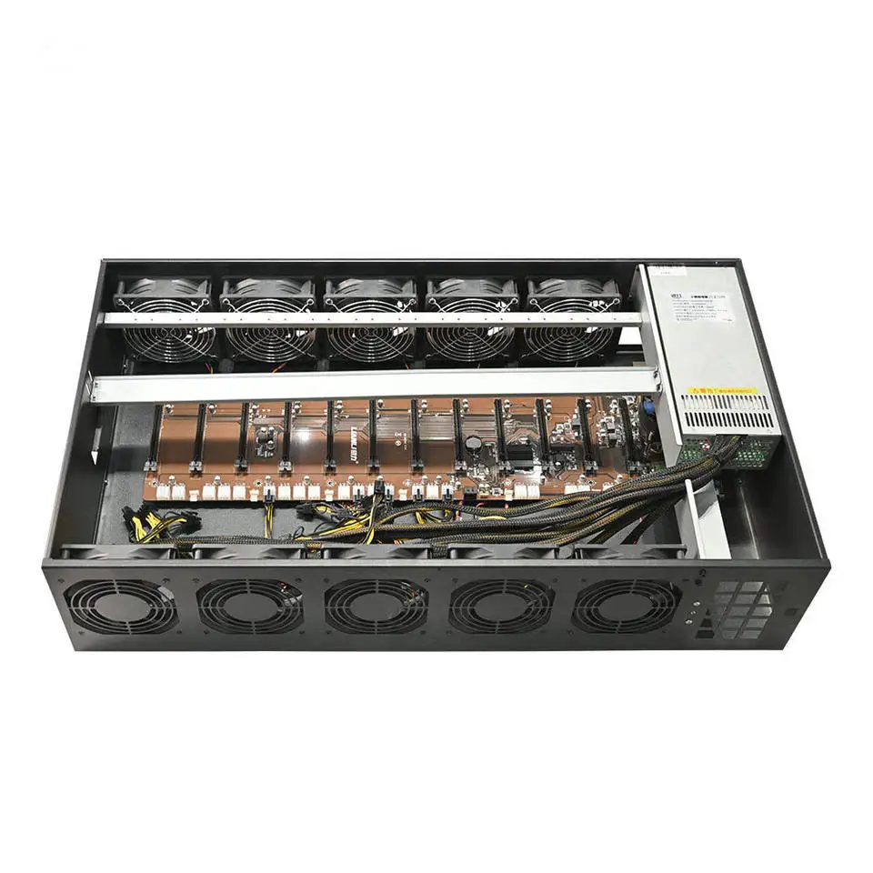 12 그래픽 카드 지원 무소음 서버 케이스 B12S 마더보드, 10개 팬, 2500W 파워 서플라이 포함, 가정용 케이스