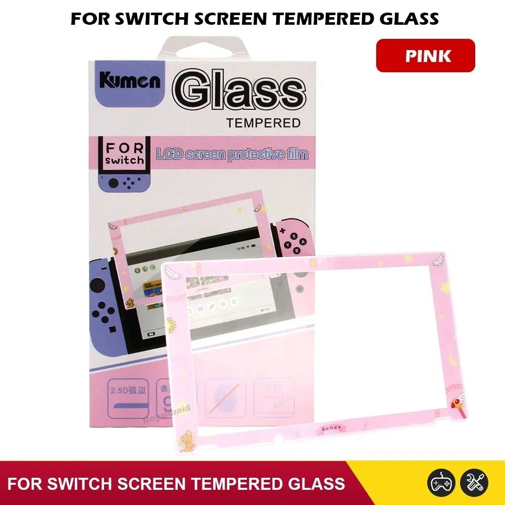 Protezione Schermo Anti-Graffio Rosa HD Trasparente per Console di Gioco Switch, Vetro Temperato Premium