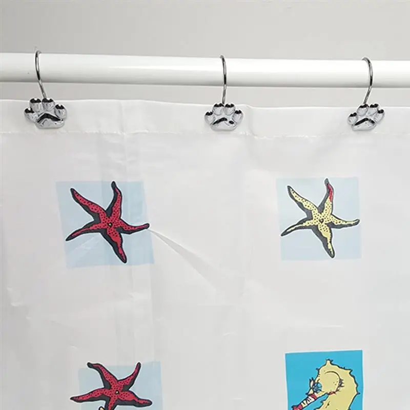 12Pcs Curtain Hooks Bear Paw Cute Shower Curtain Hooks Bathroom Hangers Polished Stainless Steel Accessories