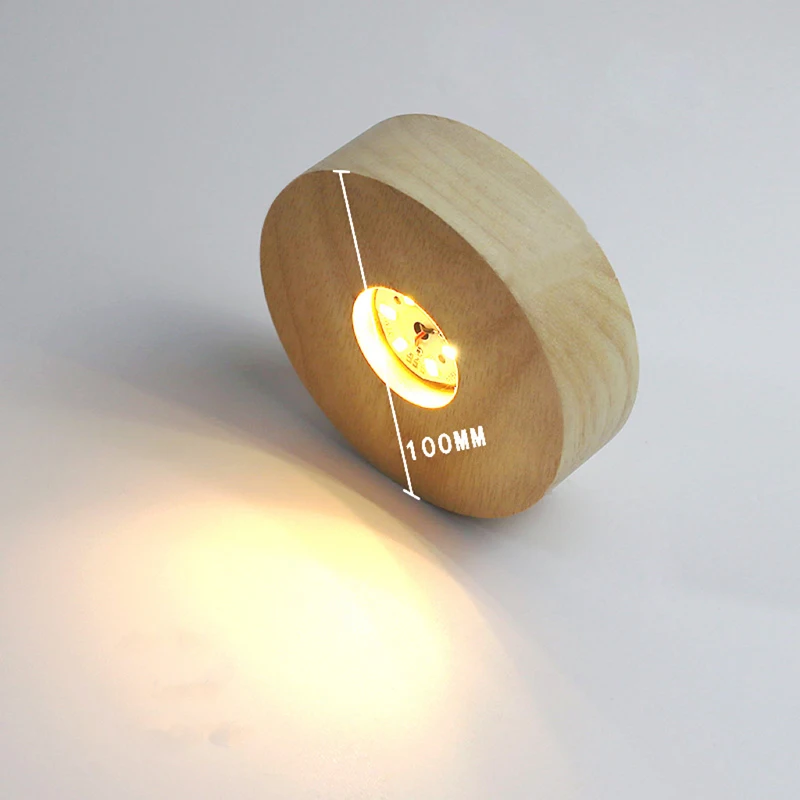 10cm 원형 나무 Led 램프 홀더 AAA 배터리 작동 3D 테이블 밤 램프 기본 디스플레이 스탠드 크리스탈 수지 아트 장식품