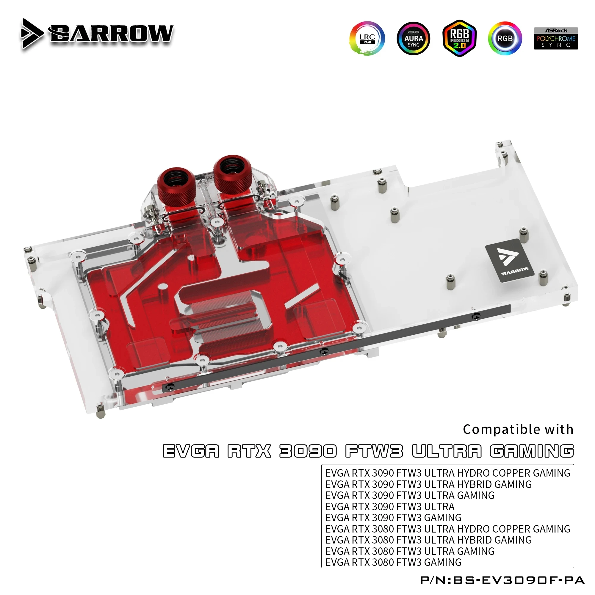 

Barrow Video Cards Water Cooler BS-EV3090F-PA EVGA 3090 FTW3 GPU Block PC Gaming Liquid Cooling Building