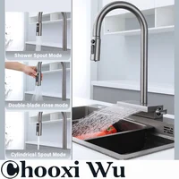 ก๊อกน้ําสแตนเลสแบบดึงออกในครัว ดีไซน์แบบดึงออก พวยกาแรงดันอเนกประสงค์ ระบบควบคุมคู่ร้อนและเย็น 1