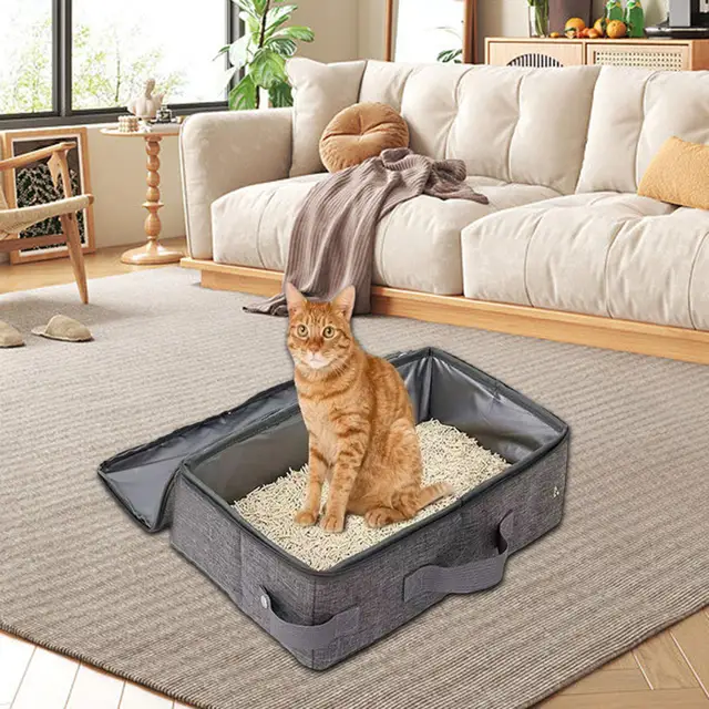 Portable Cat Litter Box Foldable Carrier for Traveling Road Trip Hotel Stays Portable Cat Litter Box Foldable Carrier for Traveling Road Trip Hotel Stays