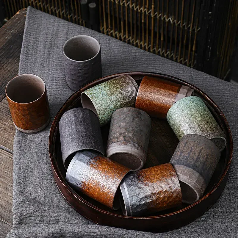 Vintage Handmade Chinese Stoneware Mug - Large Rustic Coffee Cup for Home & Office, Ceramic Tea Cup with Unique Design Gift Idea