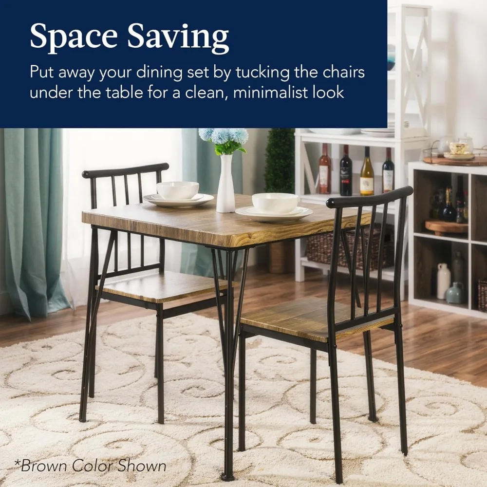 3-Piece Dining Set Modern Dinings Table Set, Metal and Wood Square Dining Table for Kitchen, Dining Room, Dinette 6