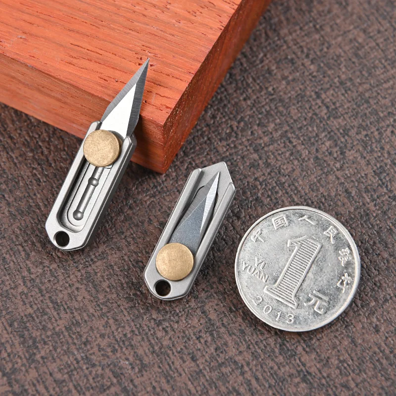 

Pure Titanium Mini Push Knife Keychain Pendant Unpacking Express Opening