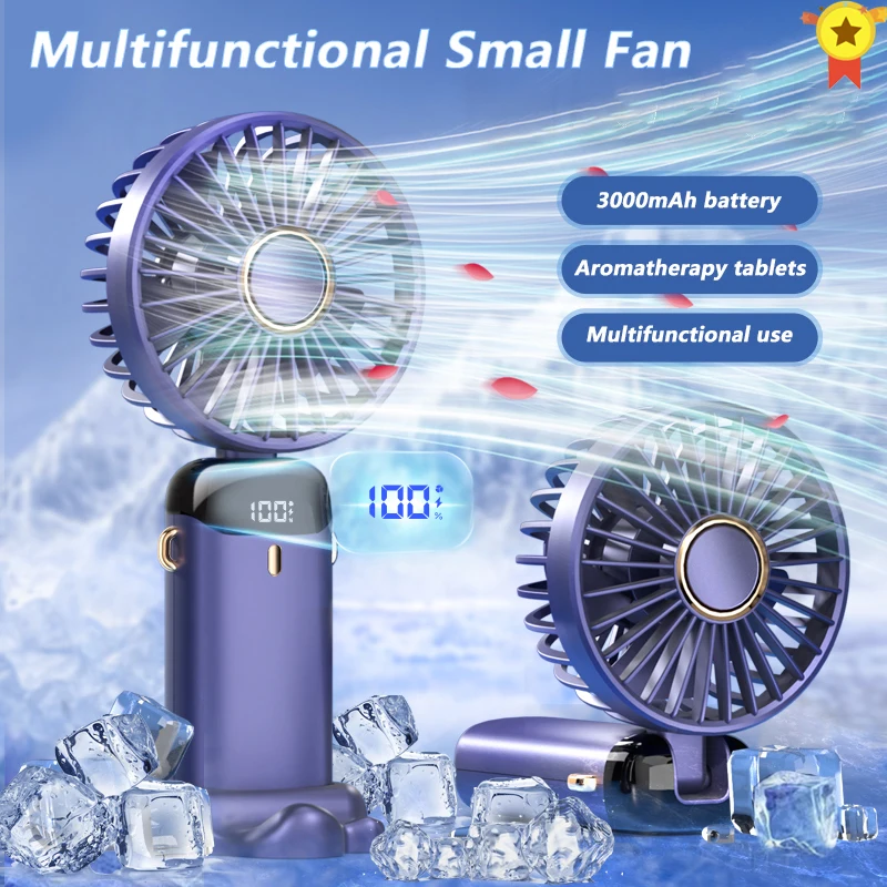 

New 5000mah USB Rechargeable Handheld Fan Mini Portable Student Small Digital Display Folding Fragrance Desktop Electric Fans