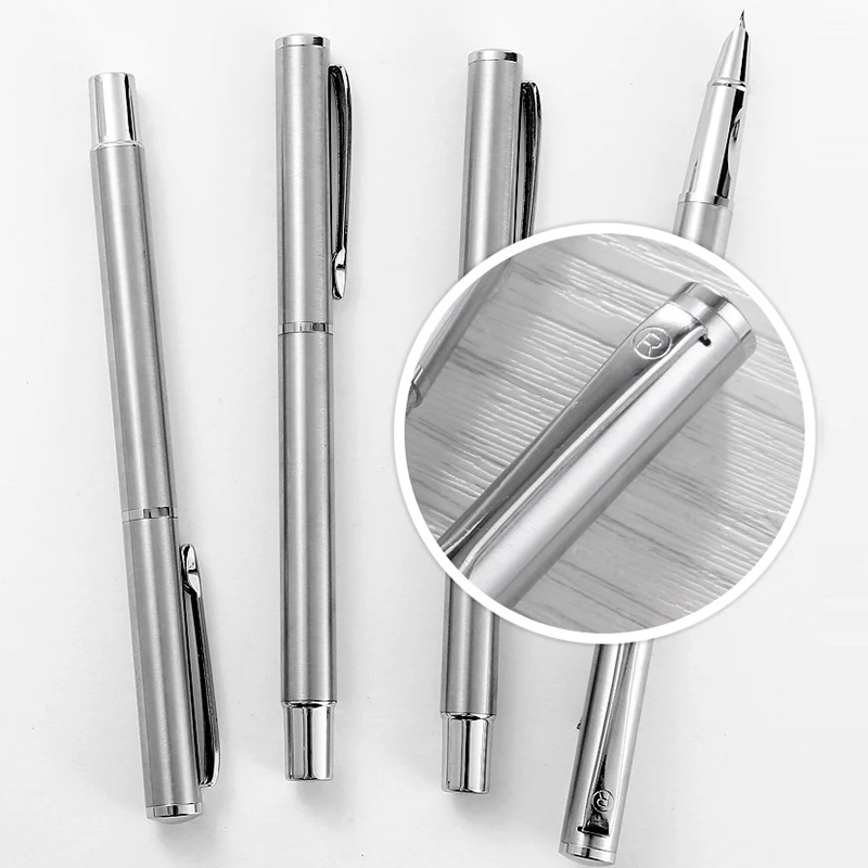 High Quality Fashion Silver Art Fountain Pens 0.8/1.3mm Curved Nib Students Calligraphy Writing Tools School Office Stationery