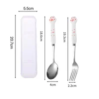 Stainless Steel Spoon and Fork Set with Storage Box Portable Tableware Cute Cat Paw Shaped Dinnerware Kit for Adults Kids School 2