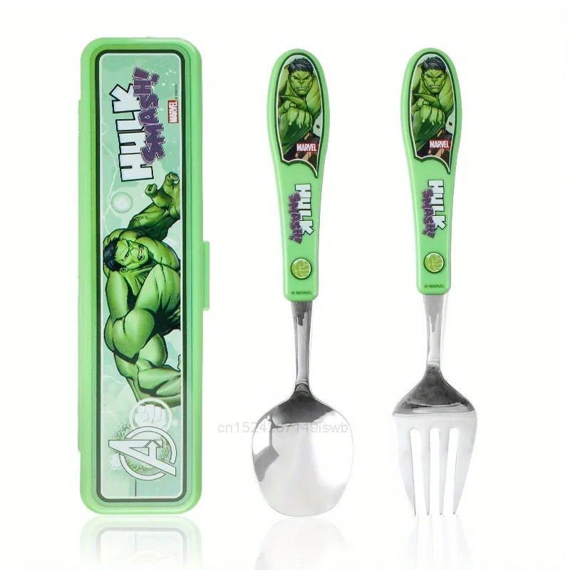 Disney Children's Cutlery Set Hulk Spoon Fork Kids Stainless Steel Creative Cartoon Cutlery Portable Anime Figures Set