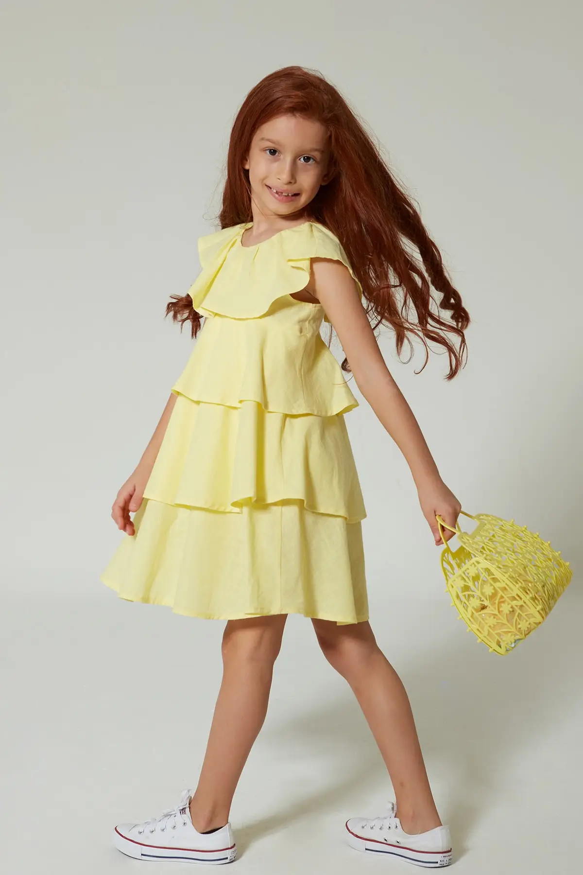 

Tulip Flywheel Linen Girls' Dress Cotton Yellow Clothing