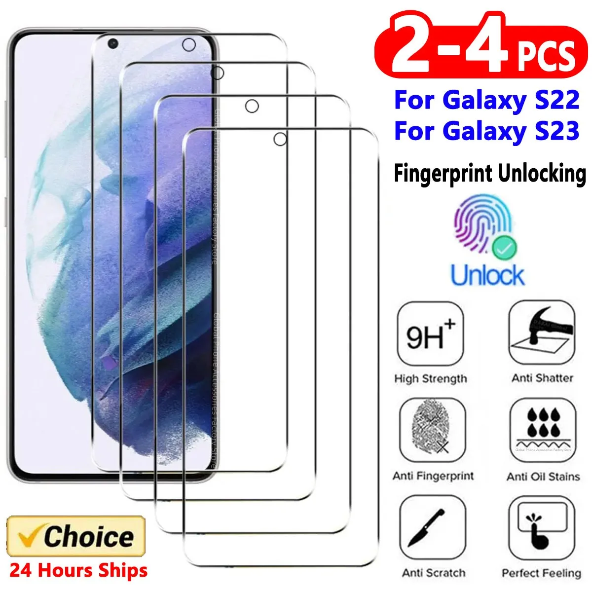 

Закаленное защитное стекло для Samsung S22 S23 Plus, 2-4 шт.