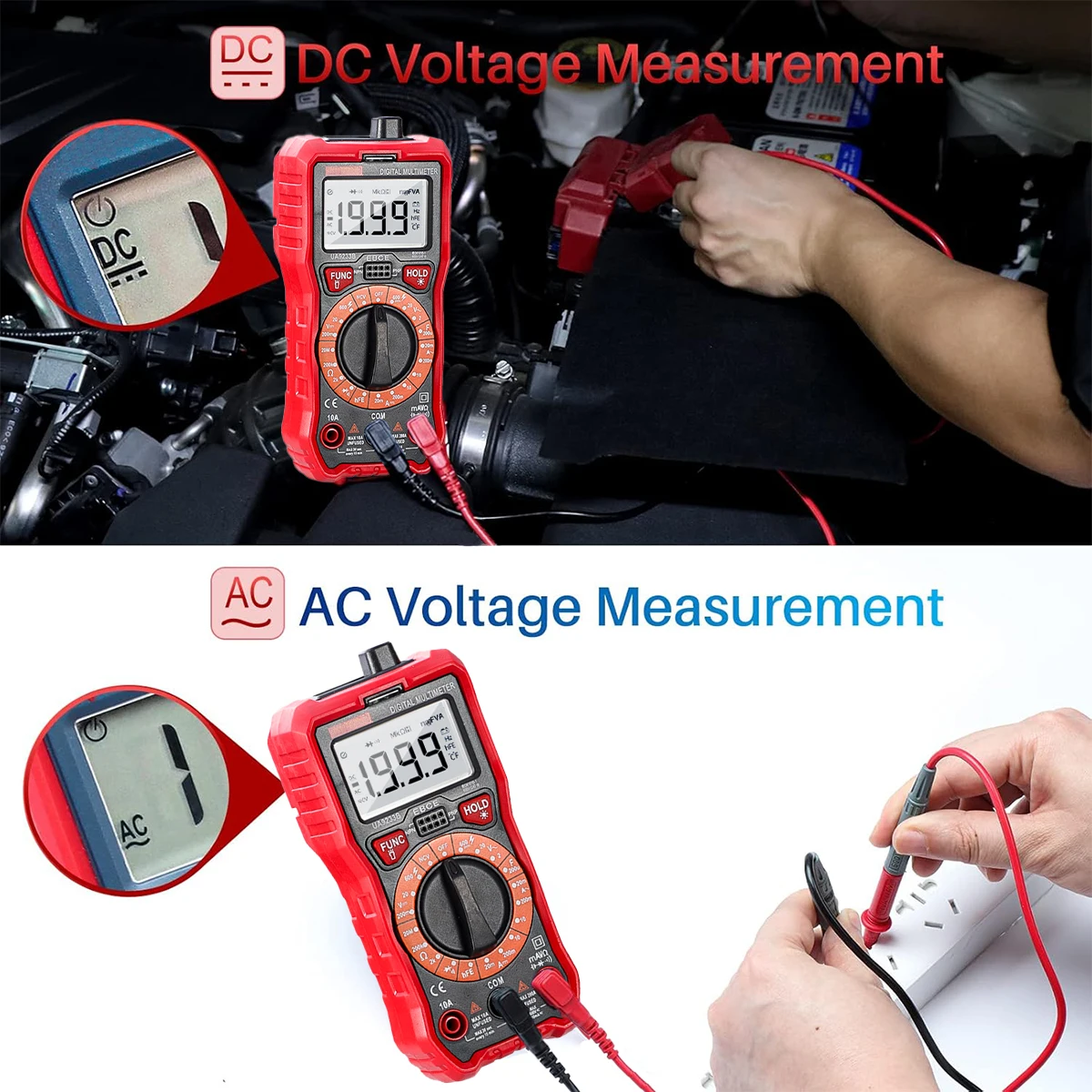 Multimètre numérique 4000 comptes avec accessoires : sondes, thermocouple et manuel d'utilisation.