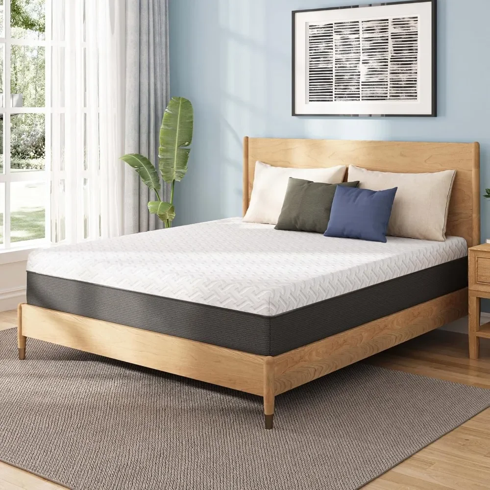 NEW-12 Inch Queen Green Tea Memory Foam Mattress for Cool Sleep & Pressure Relief, Bed in a Box, Removable Cover No Fiberglass,