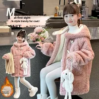 Thickened Fleece Cotton Jacket for Girls Mid-Length Hooded Winter Coat Children's Fashionable Outerwear Casual Style