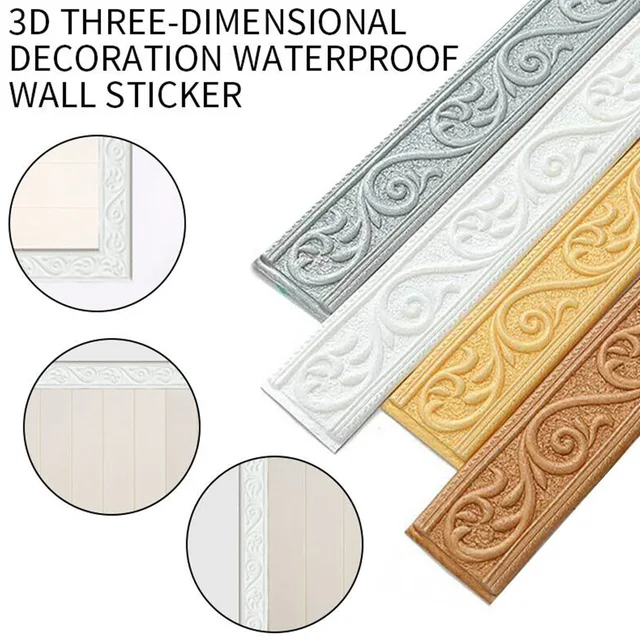 3D Wall Trim Line Skirting Sticker Self-Adhesive Vinyl Wall Trim Sticker 230*5*0.4cm Household Waterproof Baseboard Wall-paper