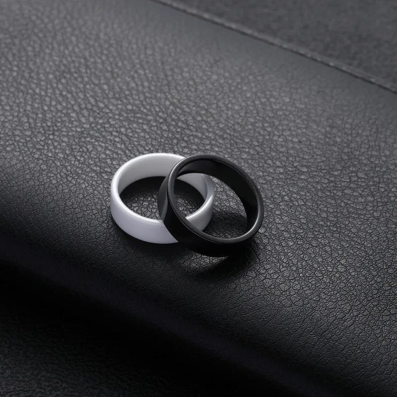 6mm Flat Black White Ceramic Rings For Women Men Minimalist Zirconia Jewelry Waterproof Simple Fashion Gift US Size 6 To 12 2