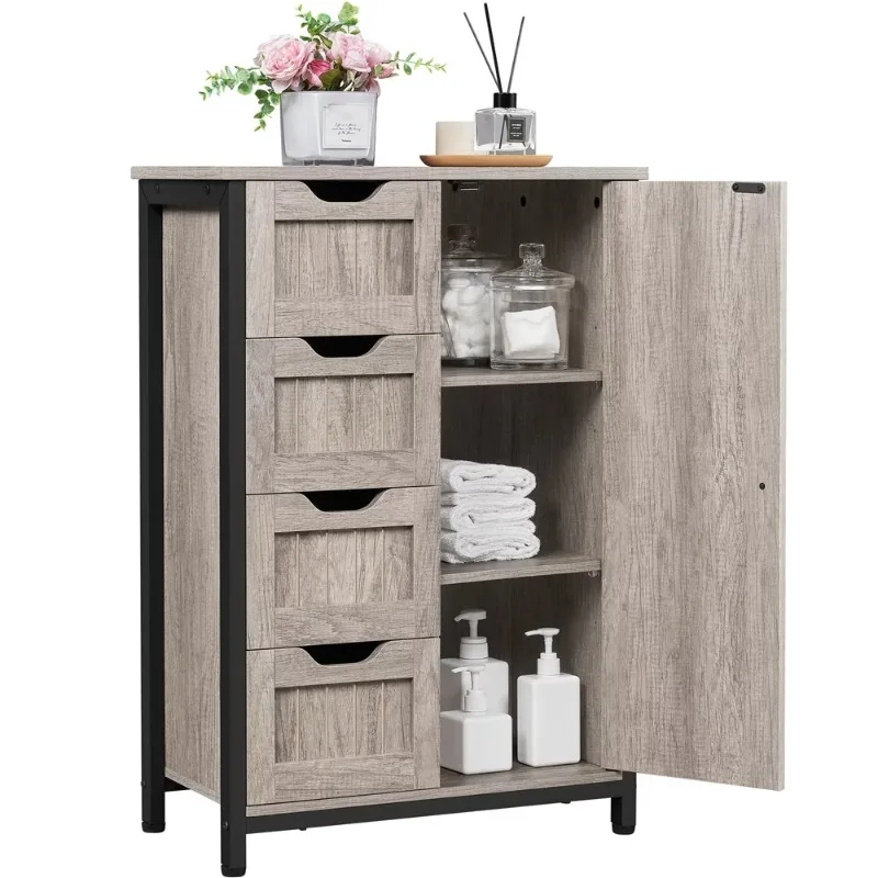 

SMILE MART 32.5" Height Wooden Bathroom Floor Cabinet Storage Organizer with 4 Drawers, Gray