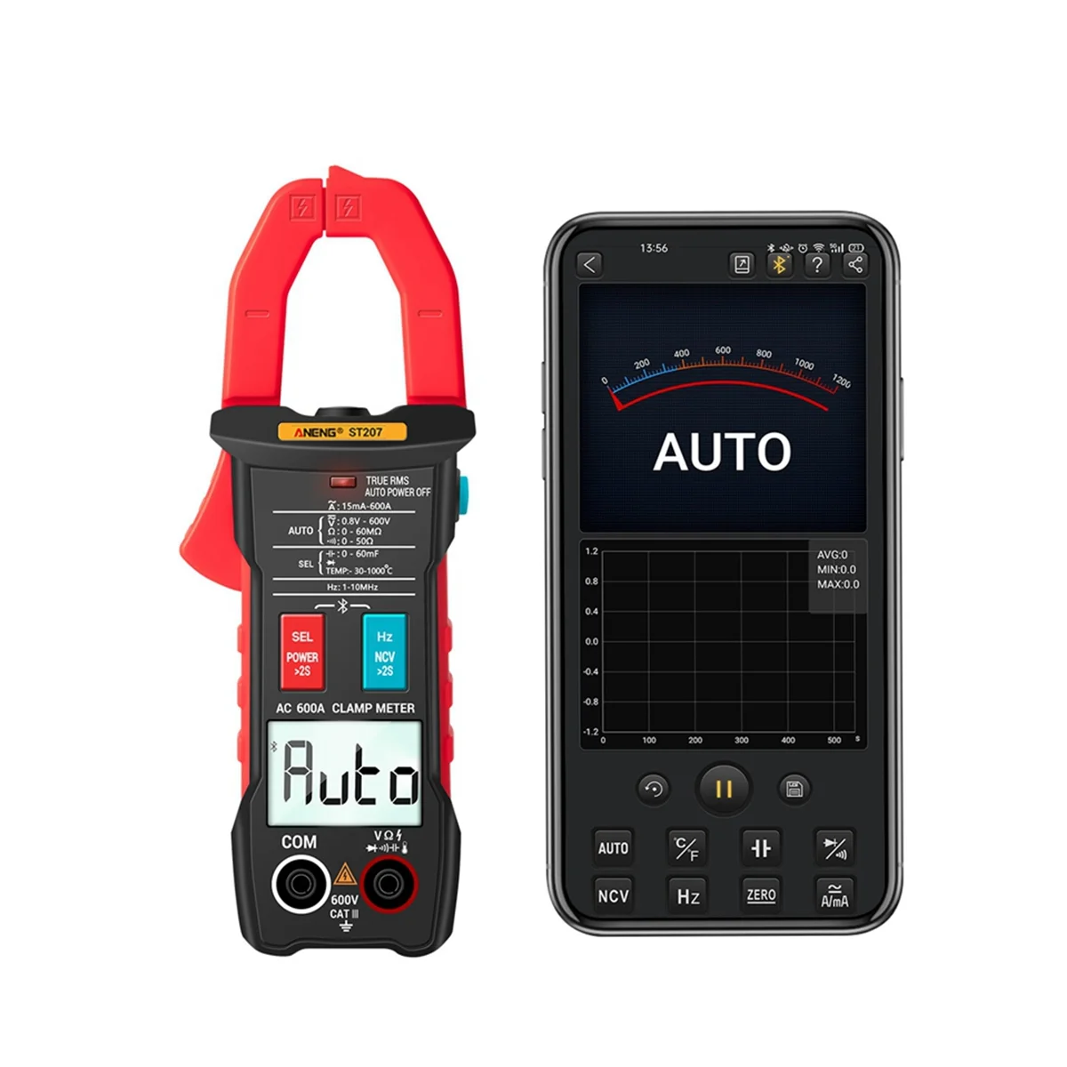ANENG ST207 Big Screen Digital Clamp Meters Bluetooth Smart AC DC Voltage Tester Burn-Proof Professional Multimeter