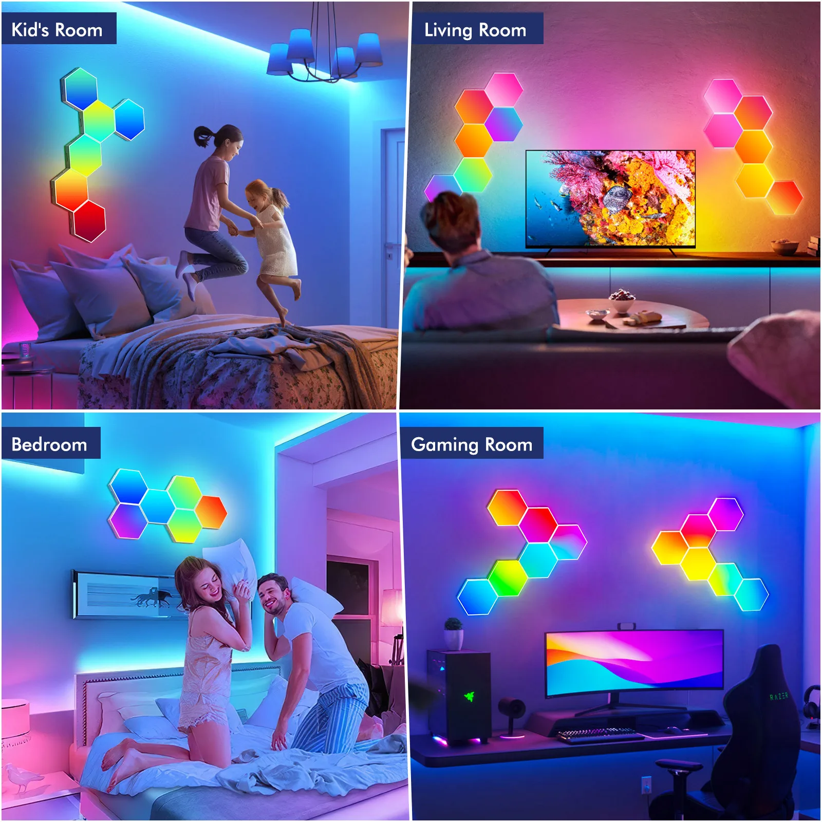 RGB Modern LED Wall Lamp With Smart APP DIY Hexagonal Honeycomb Lights For Computer Game Room Decor Dazzling Touch Light EU images - 6