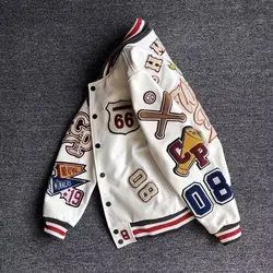 Y2K Baseball Uniform Jackets retro trend leather jacket Multi-letter embroidery white short coat 2023 Men's spring and autumn