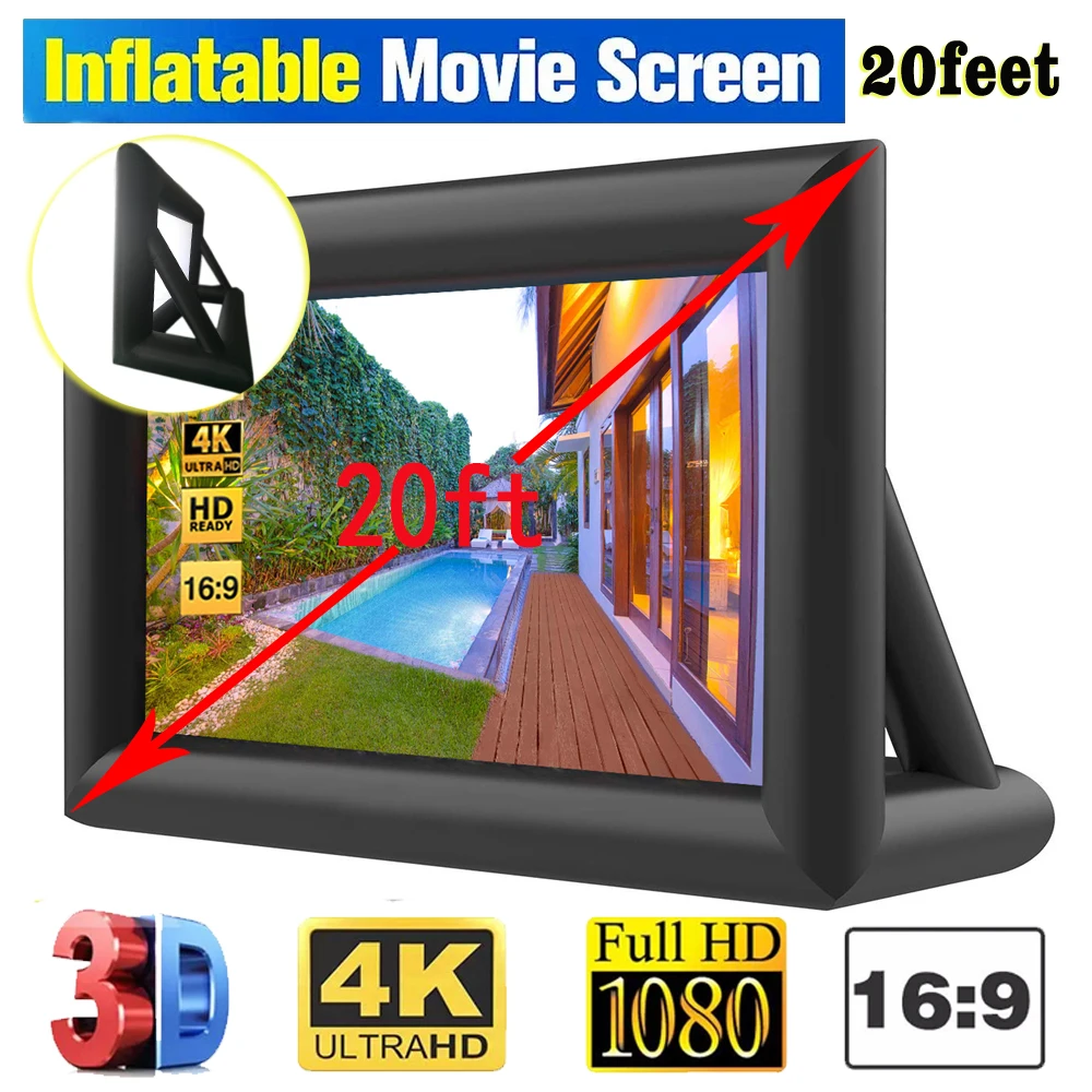 12FT 20FT   Mega  Inflatable Nylon  Projection Portable Outdoor Blow Up Movie Screen With  All Accessories