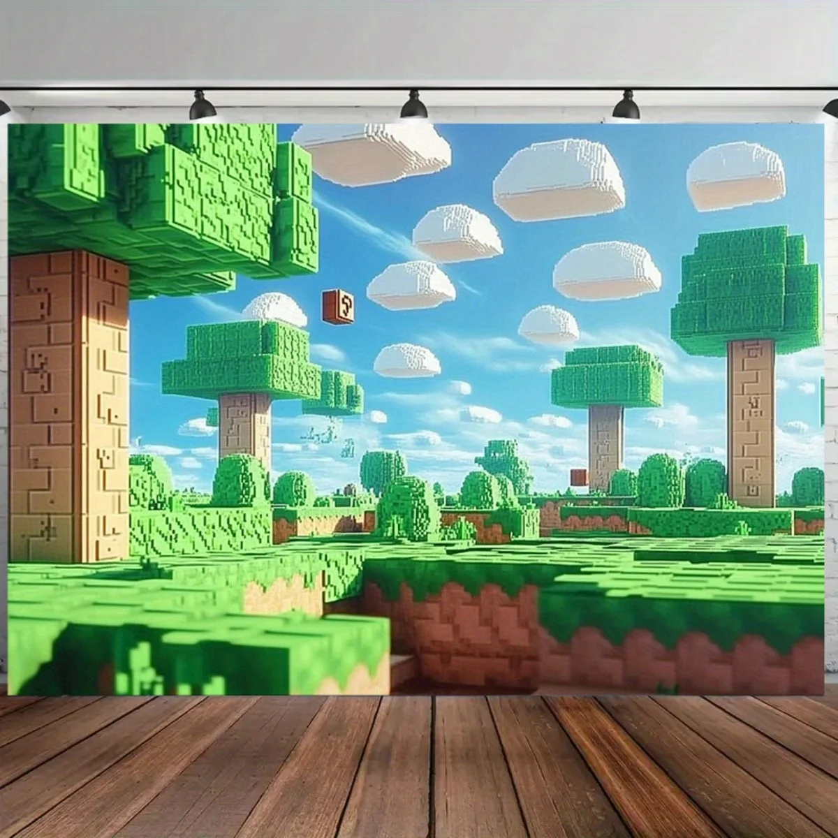1-Pixel-Spielbanner – Retro-Videospiel-Design, grüne Quadrate und blauer Himmel, Vintage-Stil – Detail 2