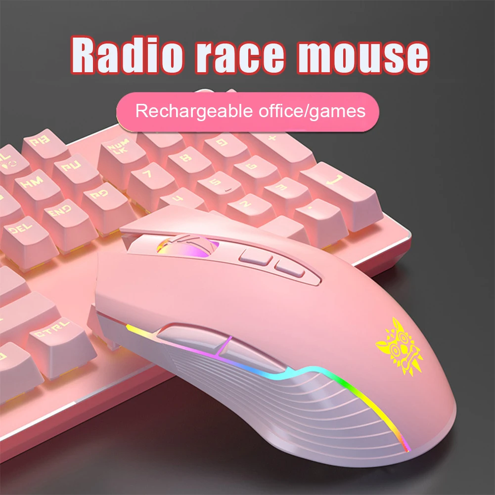 Беспроводная игровая мышь Onikuma CW905, 6400 DPI, дышащая, оптическая, USB, 7 кнопок, розовая, для киберспорта, геймерская компьютерная мышь для ноутбука, ПК