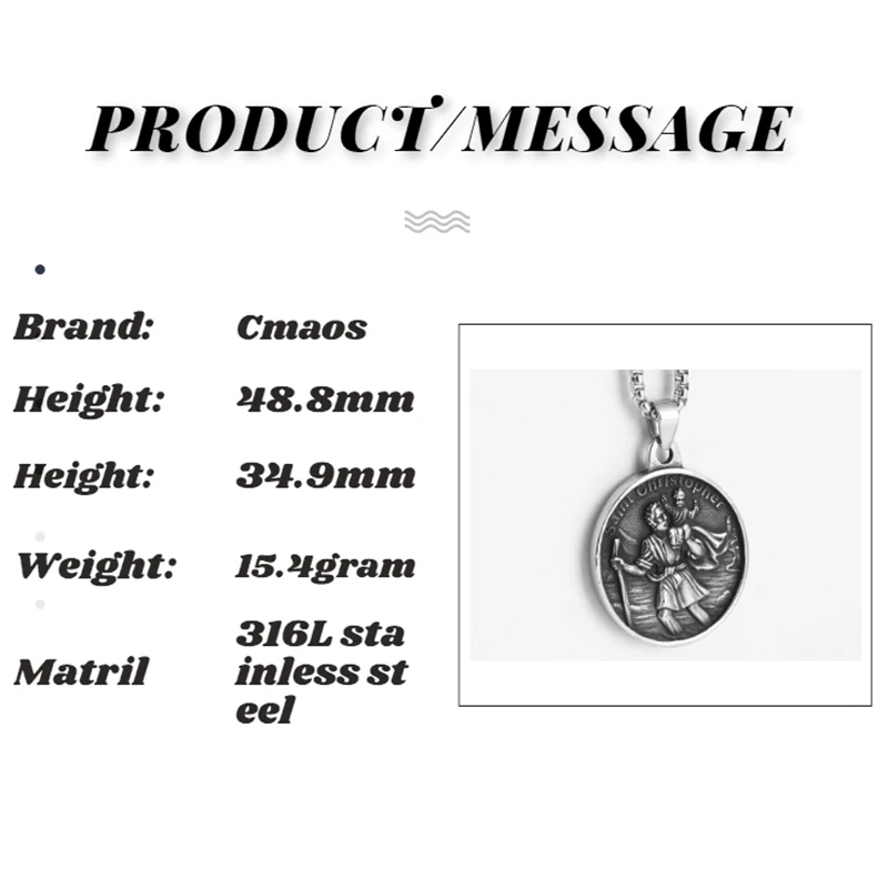 Travel Safe Compass St Christopher Stainless Steel Chain Necklaces for Men Fashion Jewelry Accessories 2