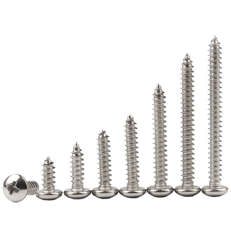 304 Stainless Steel Cross Groove Round Head Self-tapping Screws PA Pan Head Self-tapping Cross Wood Screws M1M1.2M1.4M1.7M2M3~M8