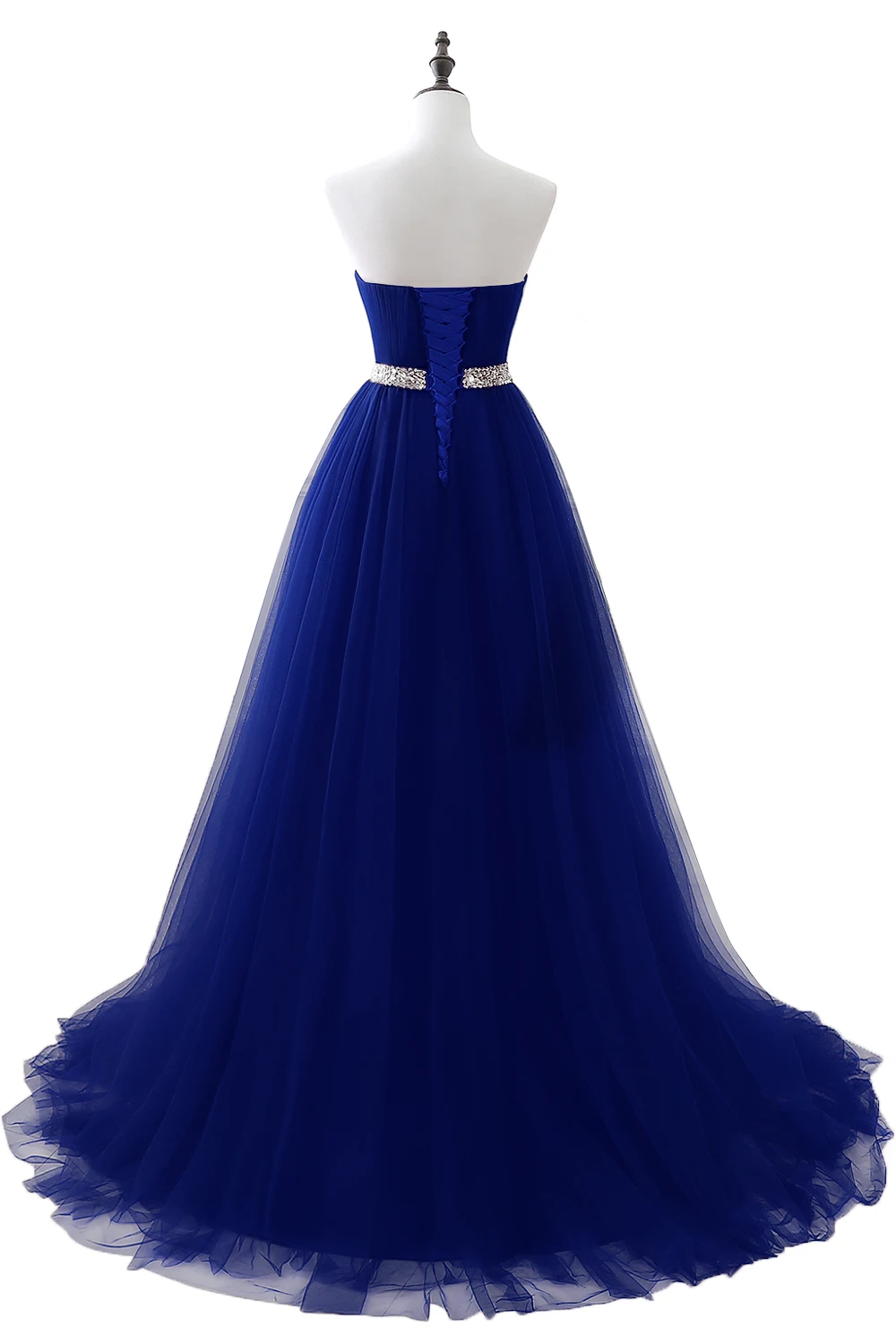 A-line Strapless Tulle Royal Blue Evening Dresses Lace Up Crystal Sequin Formal Party For Bride Sexy Prom Gown Wedding Party 3