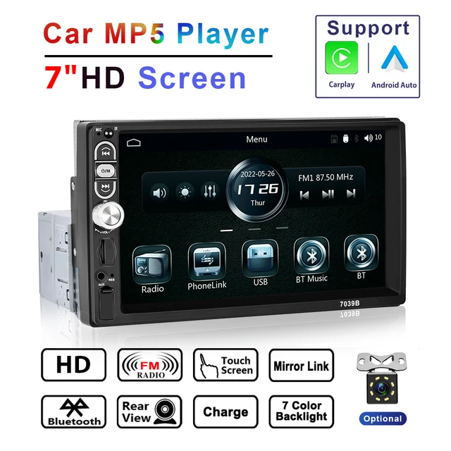 Reproductor Multimedia Universal para coche, Radio con pantalla táctil HD,  FM, entrada auxiliar, Bluetooth, MirrorLink, Android, Carplay, 7 pulgadas,  1 Din - AliExpress