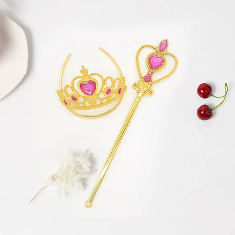Cosplay Accessories Elsa Princess Accessories For Girls Crown Wand Set Elsa Crystal Crown Children Birthday Party Gift Halloween