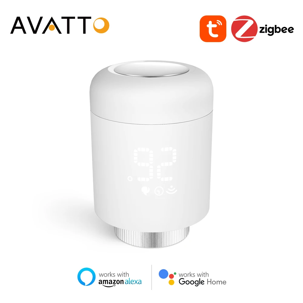 

Клапан привода радиатора AVATTO ZigBee 3,0 Smart TRV, программируемый термостат Tuya, температурный нагреватель, работает с Alexa Google Home