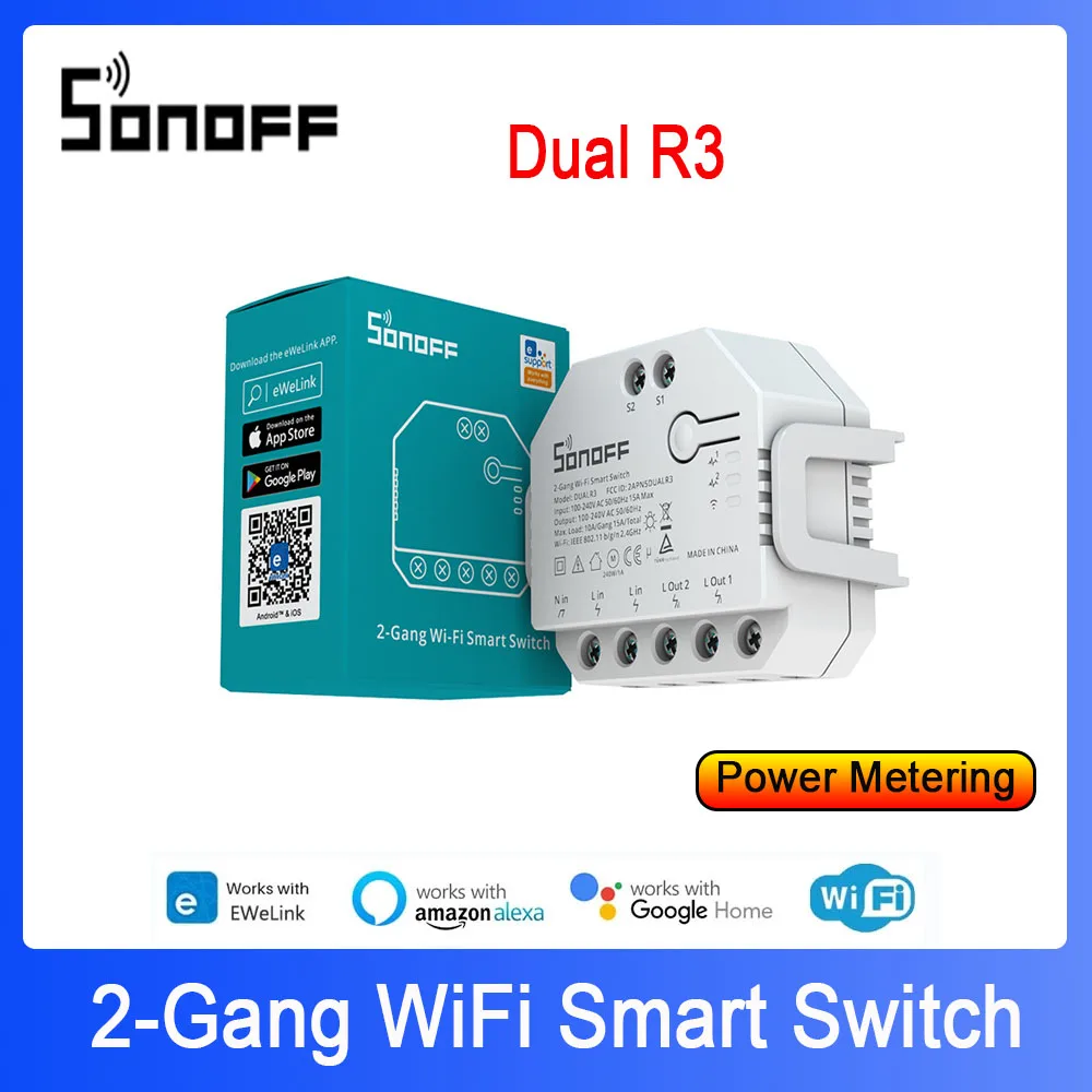 Sonoff Dual R3 2 Gang Dual Relay Module Diy Mini Smart Switch Power Metering Smart Home Control Tramite Ewelink Alexa Google Home