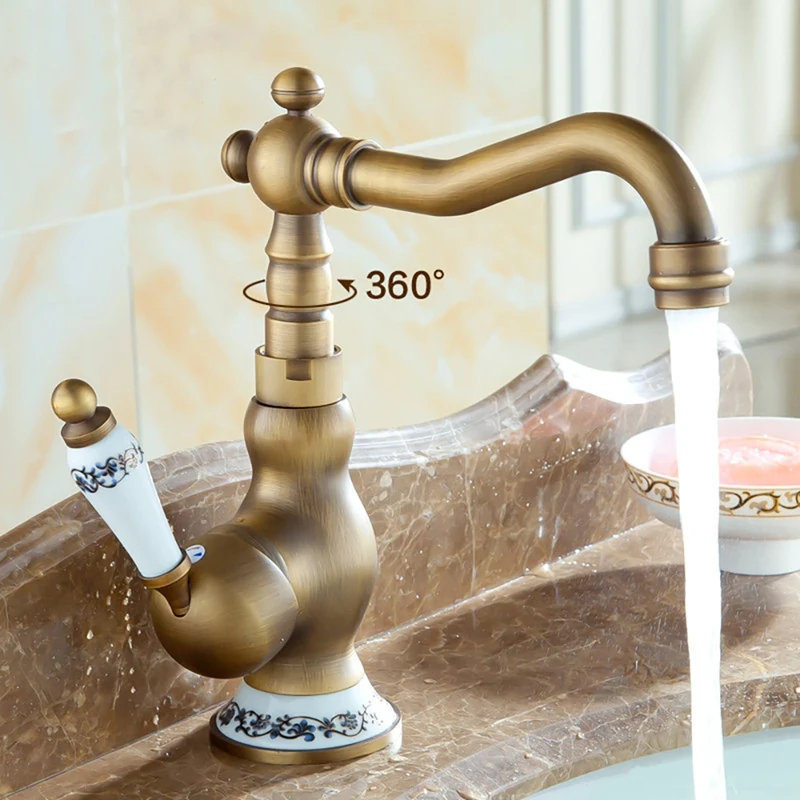 Promotion! Luxury Classical Antique Bathroom Sink Faucet 360 Degree Swivel Spout Basin Mixer Tap Kitchen |