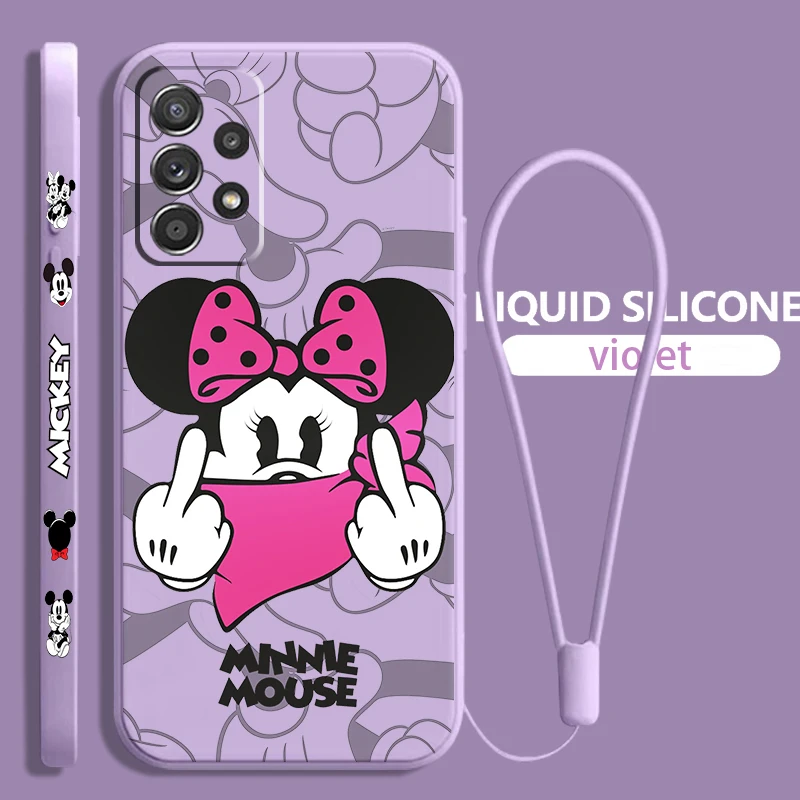 Rap Minnie Mickey Cool Per Samsung Galaxy A73 A54 A34 A53 A33 A52 A32 A22 A71 A51 A21S 4G 5G Liquid Left Rope Phone Case Fundas