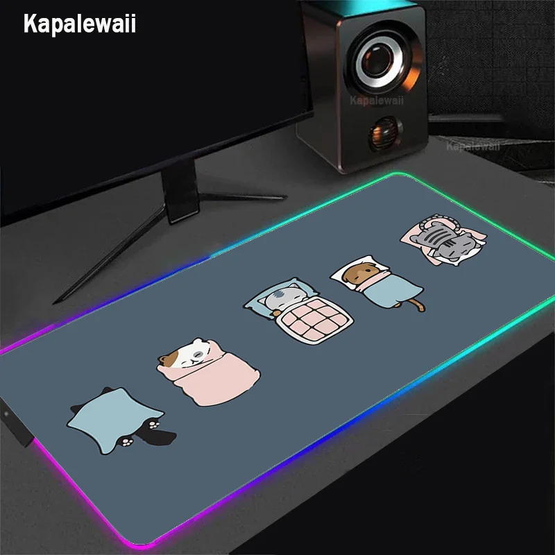 Коврик для мыши Kawaii Cat RGB, компьютерный коврик для геймеров, компьютерный коврик для мыши, большой коврик для клавиатуры, игровые аксессуары, коврик для мыши XXL 90x40