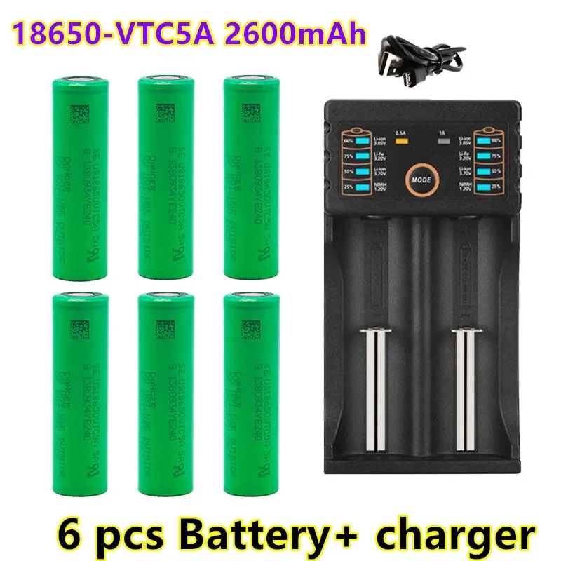 

100% Original 18650 3.7V 2600mAh Li ion Battery For SONY US18650 VTC5A 2600mAh +1pcs Battery Charger