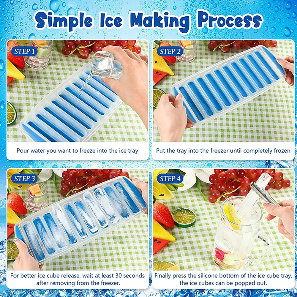 Pop Out Plastic Ice Cube Tray With Lid Reusable Ice Stick Tray