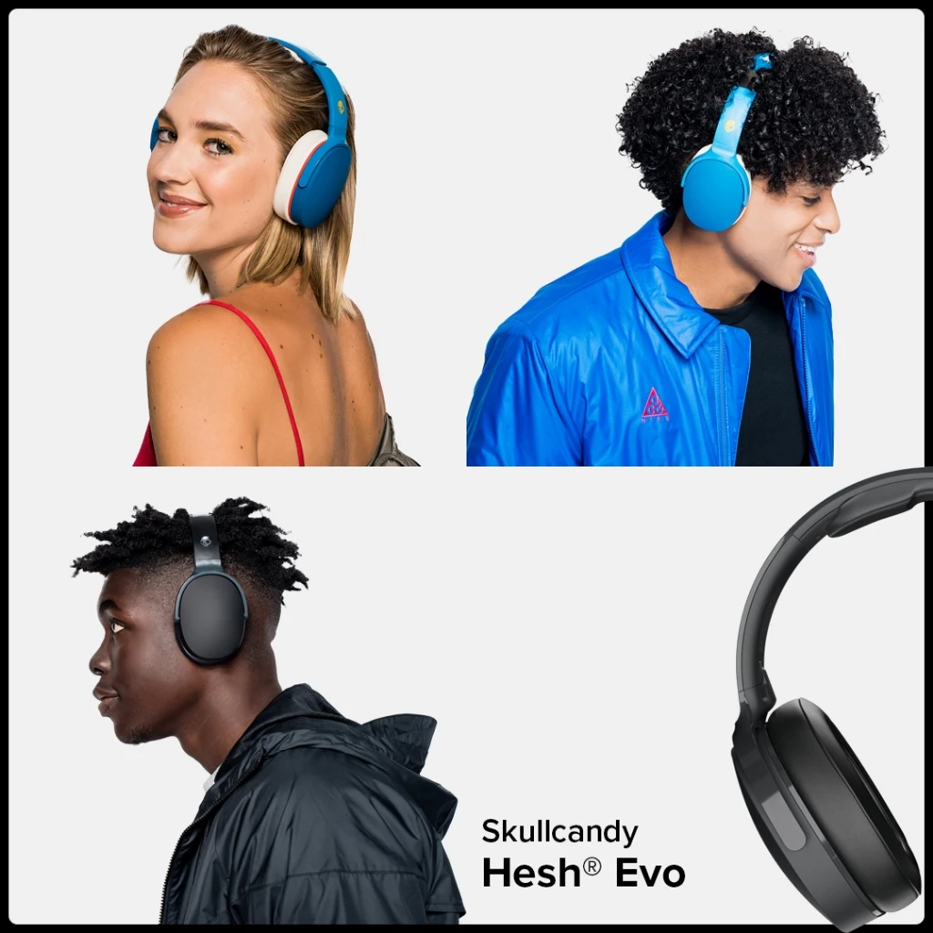 Skullcandy Hesh Evo 무선 오버이어 블루투스 헤드셋, 30H 긴 내구성 헤드폰, 게임 스포츠 이어폰, 블랙
