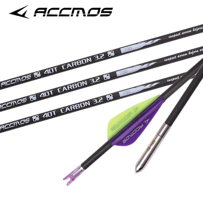 6/12/18pcs Archery 40T Carbon Arrow ID 3.2mm Spine 350 400 500 600 700 800 900 1000 +-0.009" Bow Hunting Shooting Training