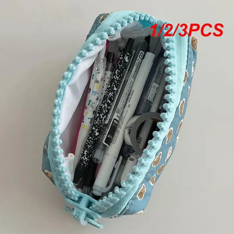 

1/2/3PCS Blue Print Little Bear Thickened Edging High Capacity Smooth Color Fashion Stationery Box Storage Pencil Case Blue