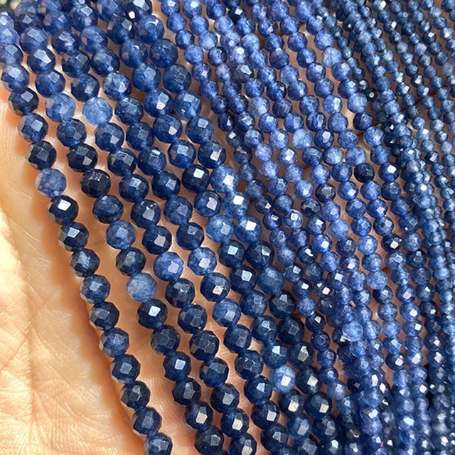 AA Natural Dark Blue Sapphire Stone Beads Micro Faceted Small Round Loose  Beads for DIY Jewelry Making Bracelet Supplies 15inche - AliExpress